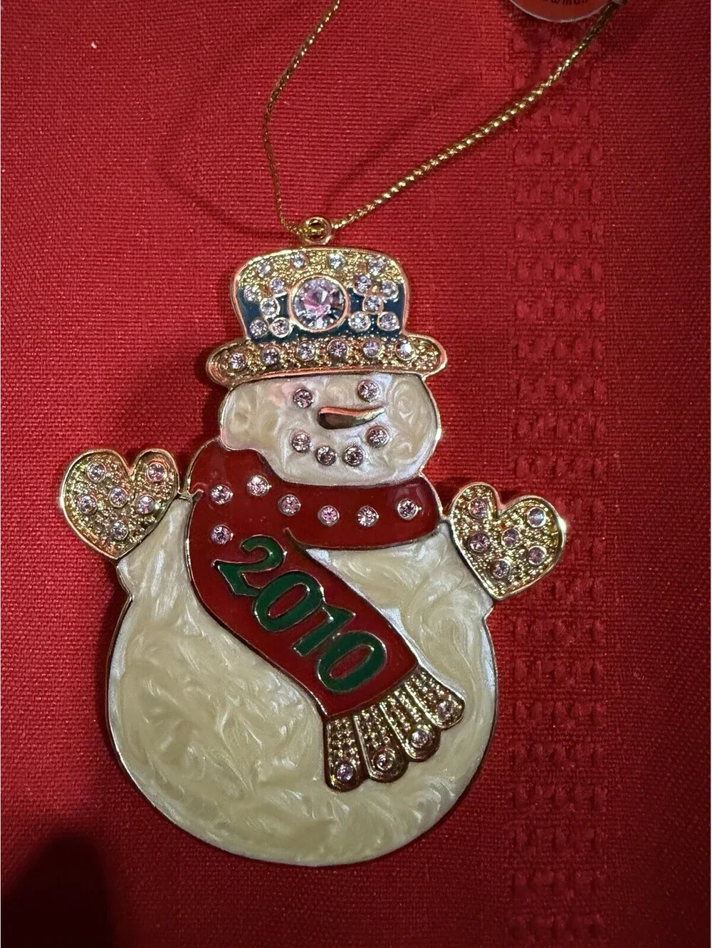 Danbury Mint 2010 Snowman Christmas Ornament Crystals Enamel Gold Tone